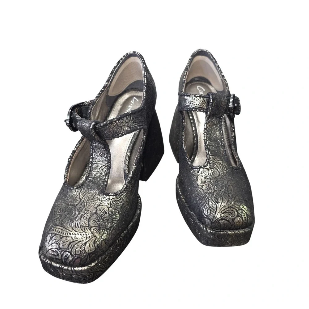 Circus Sam Edelman Platform Heels Sz 9 Black Floral Mary Jane Block Whimsigoth